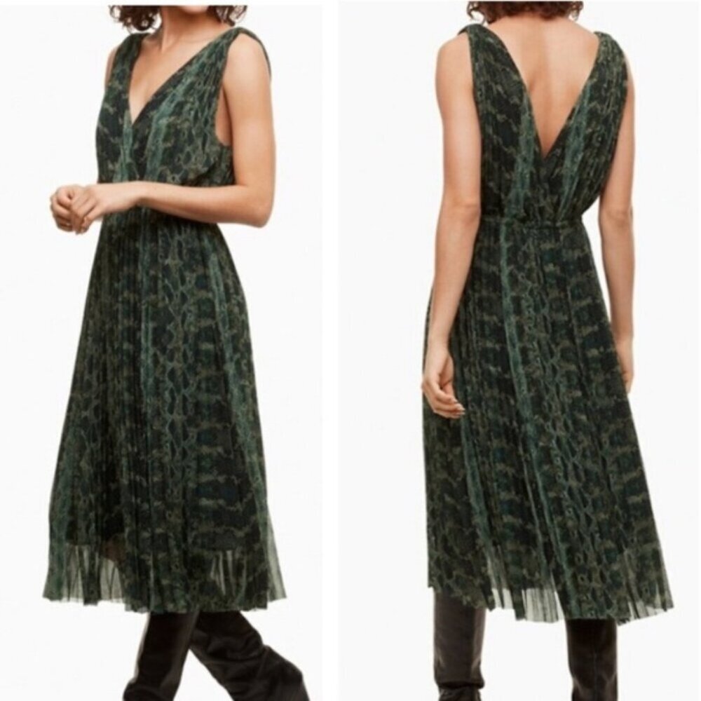 Aritzia Wilfred Karel Pleated Midi Dress Nwt Black Lilypad Size Xs